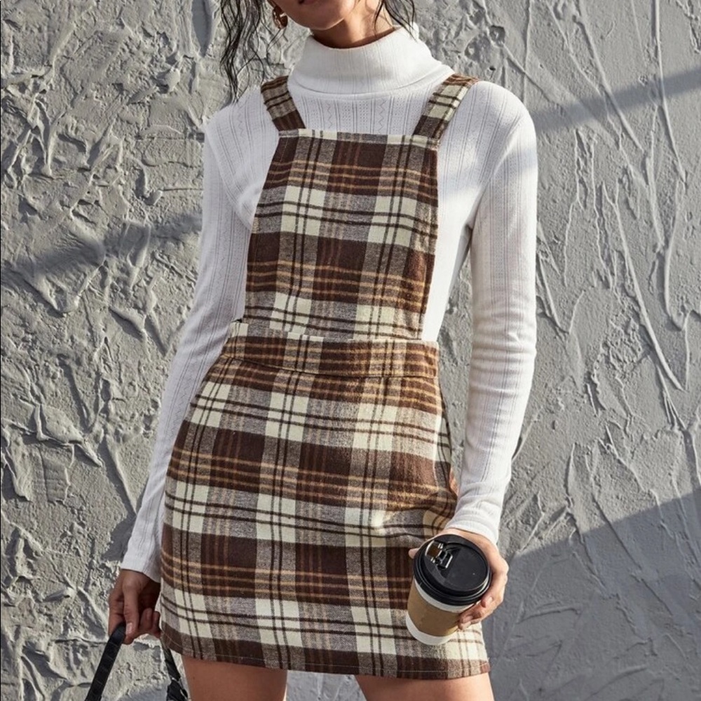 SHEIN Tartan Print Overall Dress